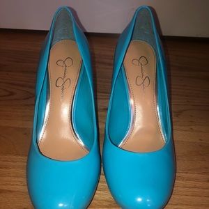 Blue Shoes with Silver Heel
